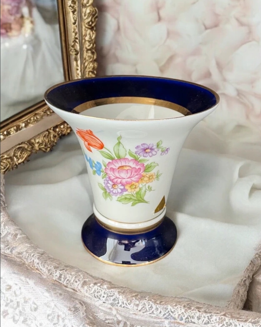 Porcelánová váza Kobaltová květina RoyalDux Duchcov