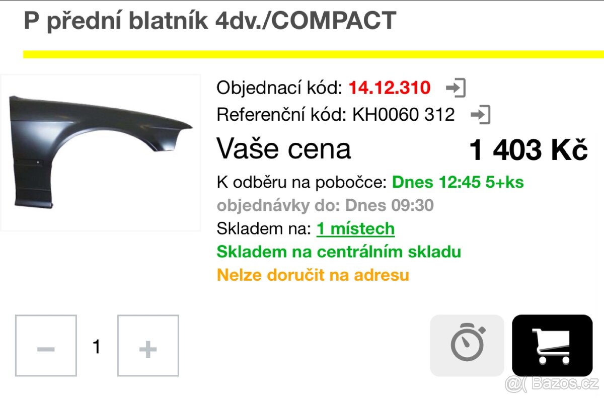 prodám blatník bmw e36 sedan/compact