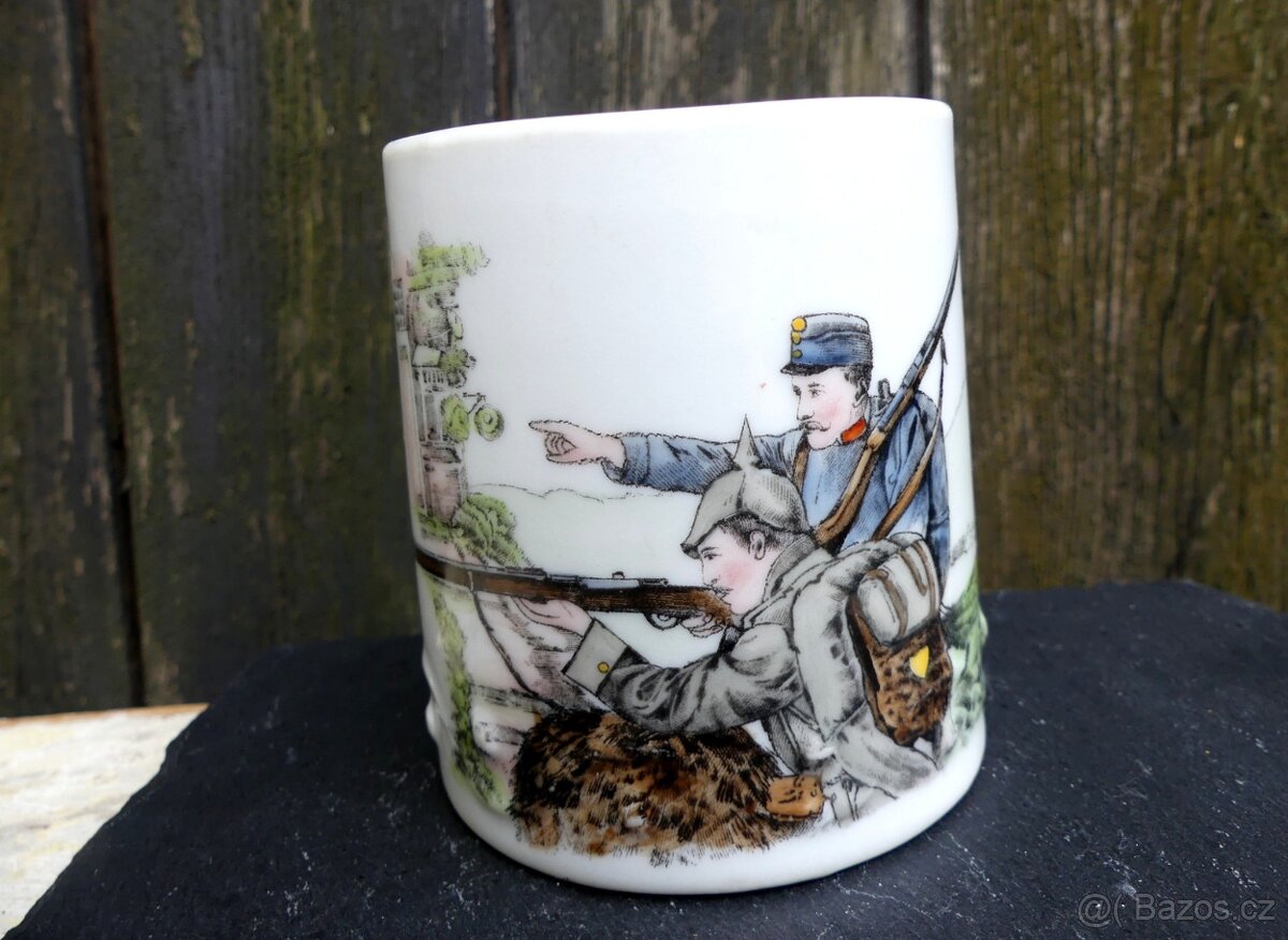 Vojáci...starožitný hrnek, Schlagenwald - Slavkov