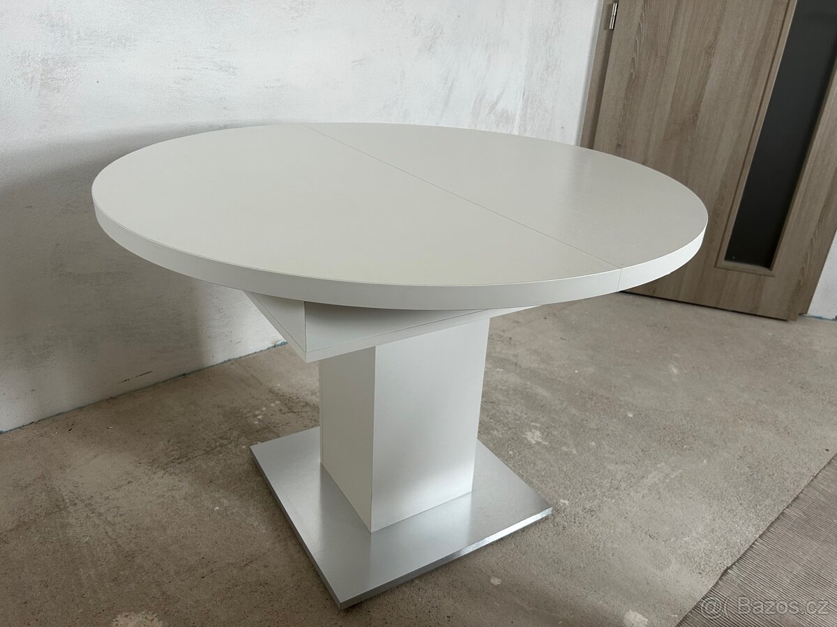 Kulatý rozkládací jídelní stůl – bílý, průměr 104 cm