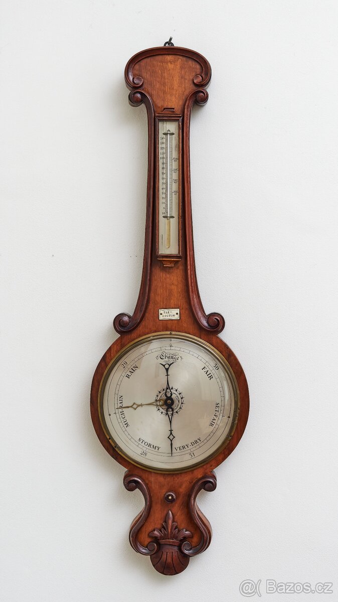 Velký starožitný barometr s teploměrem Boston V 102,5 cm