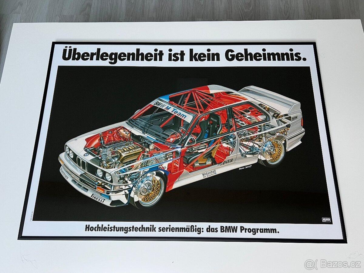 ORIGINÁL BMW plakát v rámu A1 BMW E30 M3 KONSTRUKČNÍ ŘEŠENÍ