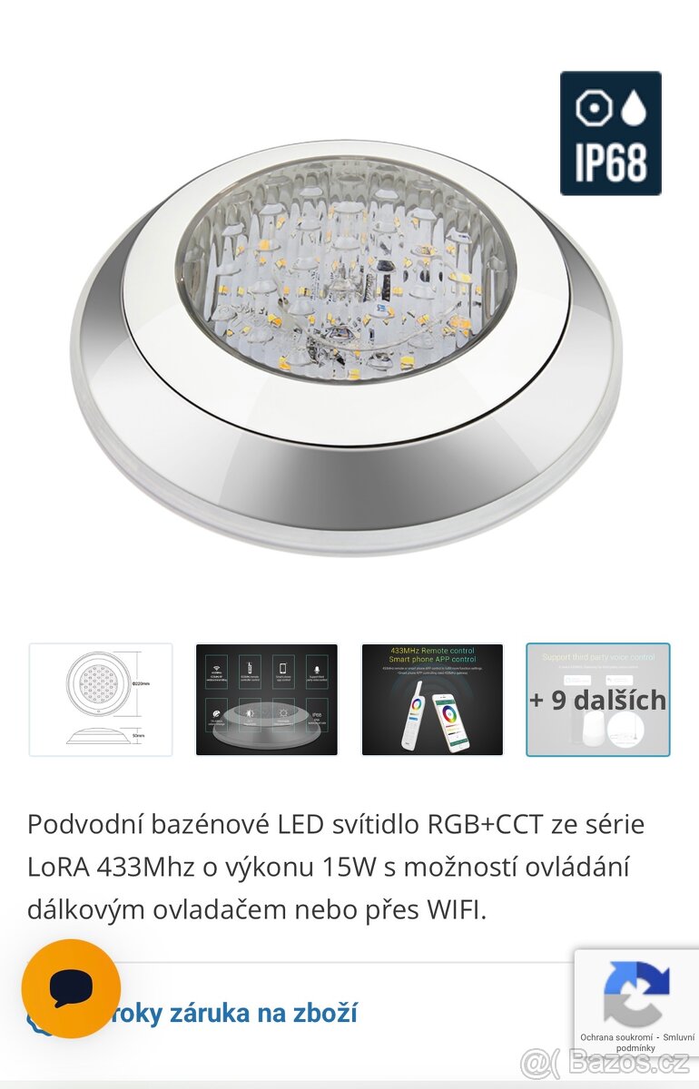 Bazénová LED světla Mi-Light UW01 RGB+CCT – 3 ks + dálkové o