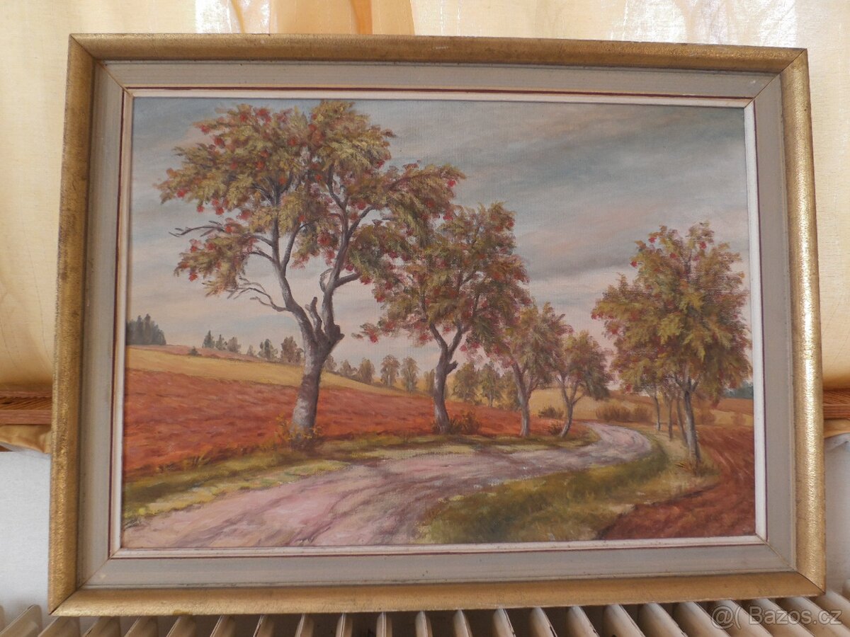 Obraz Jeřáby Vysočiny, signováno + další obrazy