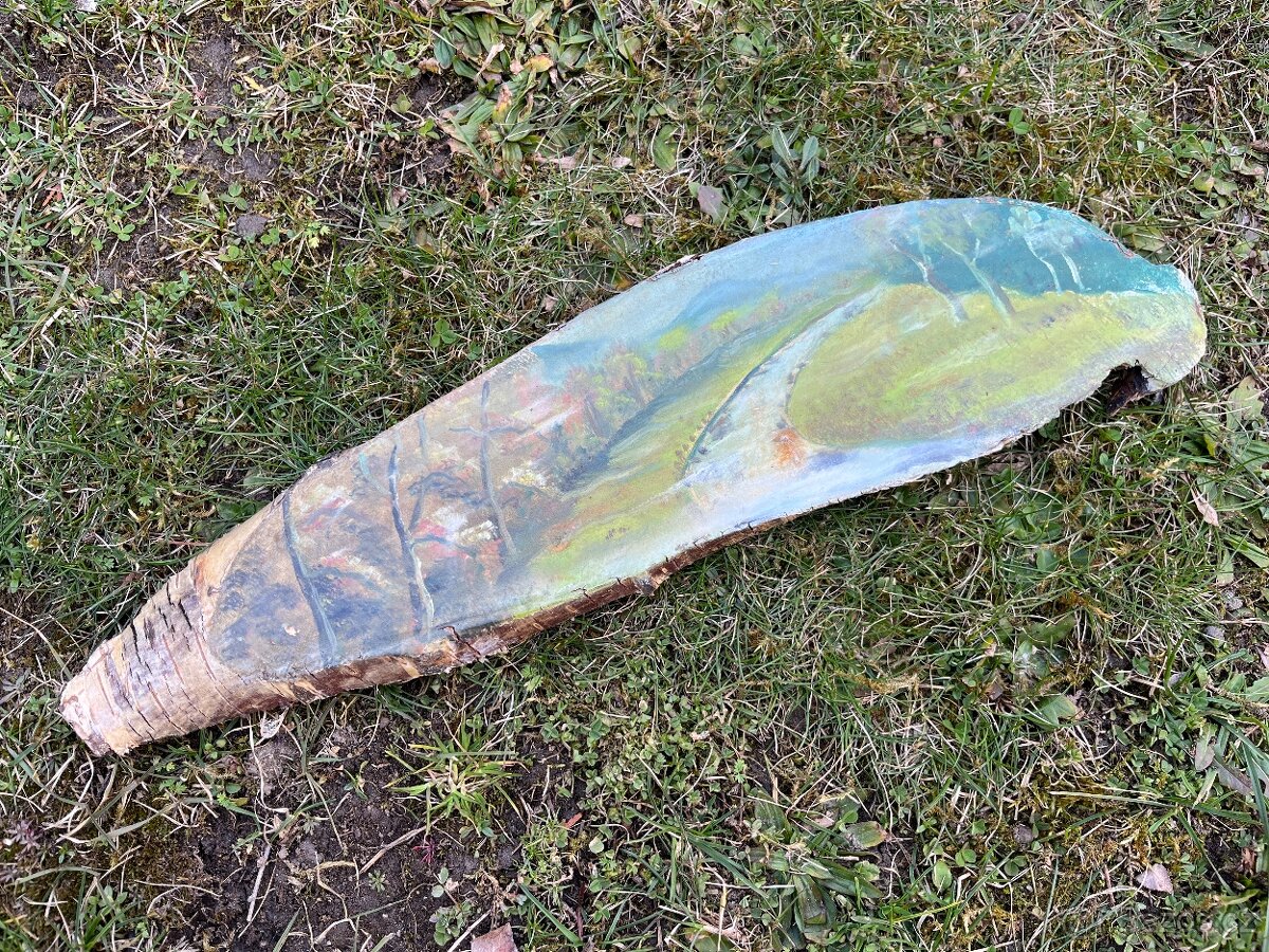 Obrázek krajiny na dřevě