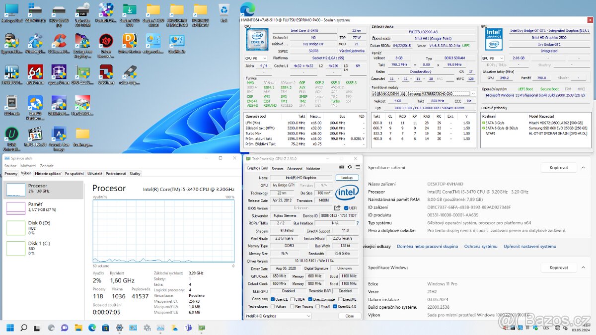 Výprodej PC: Fujitsu P400 LGA 1155 W11/W10Pro od 300 Kč