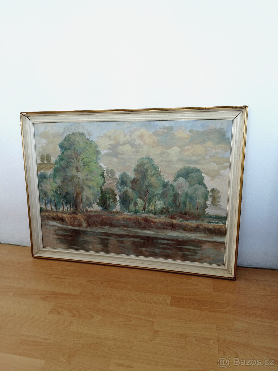 Starožitný obraz v rámu 110x80cm krajina příroda