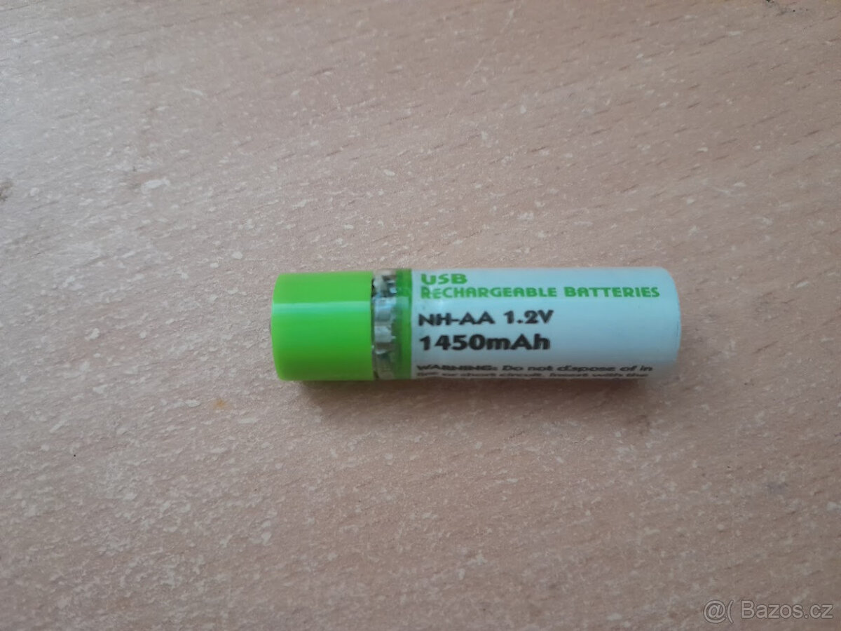 1 KS NABÍJECÍ BATERIE PŘES USB KONEKTOR 1450mAh NH-AA 1.2V