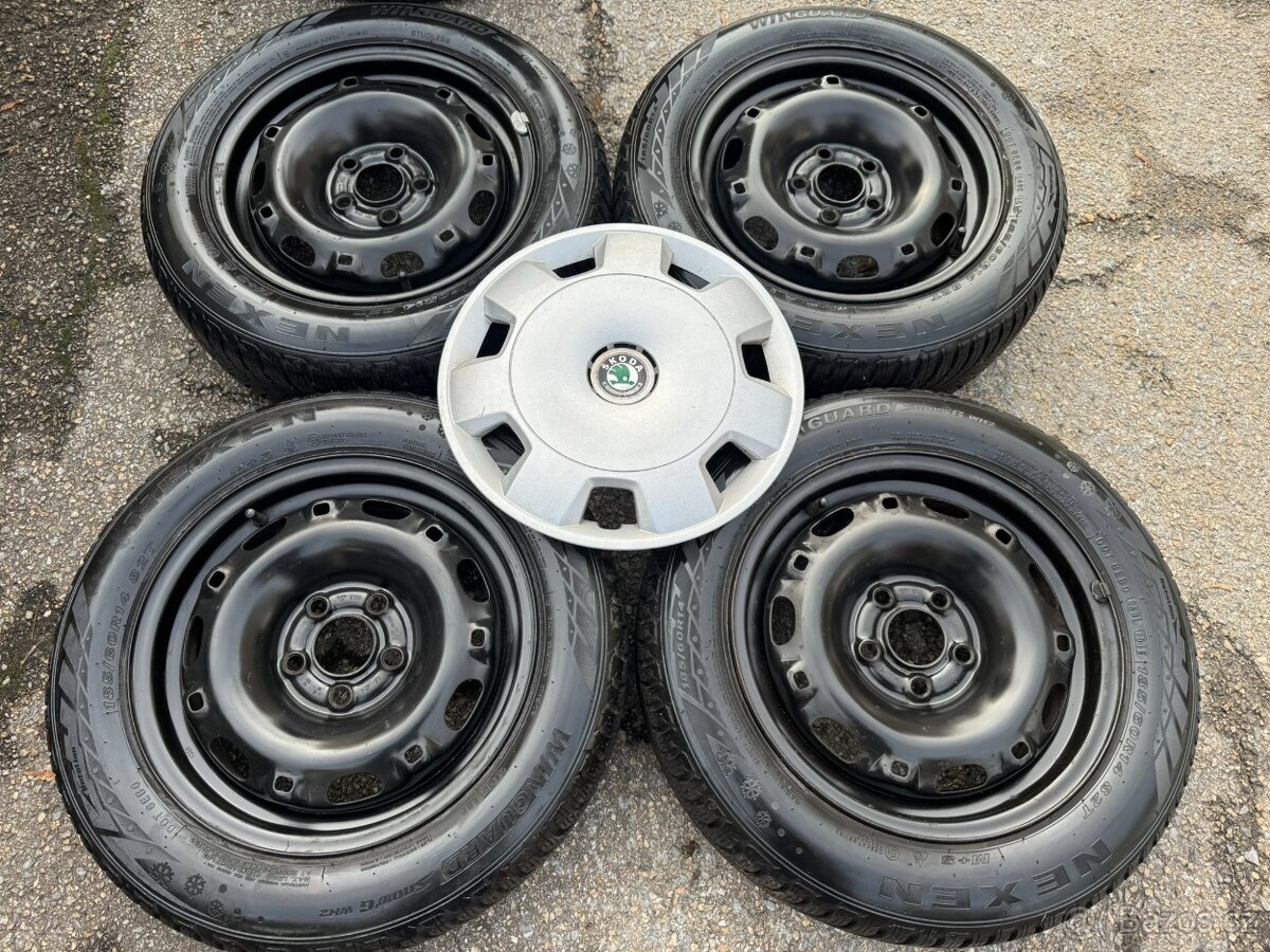 4ks plechové disky 14" 5x100 zimní Fabia 80% pěkné