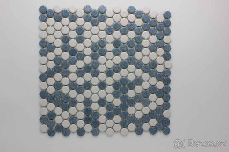 Mozaika, glazovaná, kolečka,modrobílý mix, mat ø 19mm