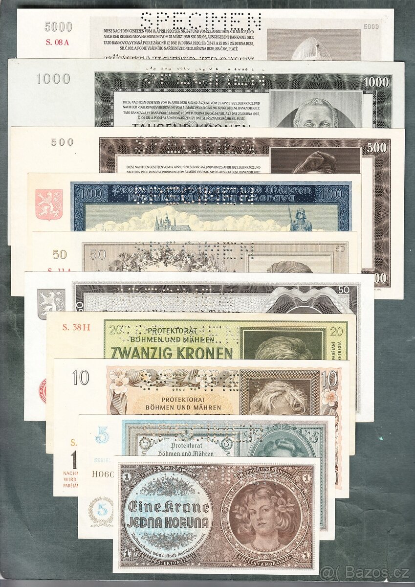 Staré bankovky PROTEKTORÁT KOMPLET SESTAVA pěkný stav