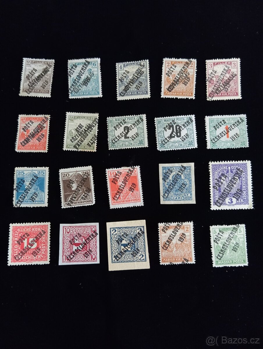 20 ks poštovních známek POŠTA ČESKOSLOVENSKÁ 1919