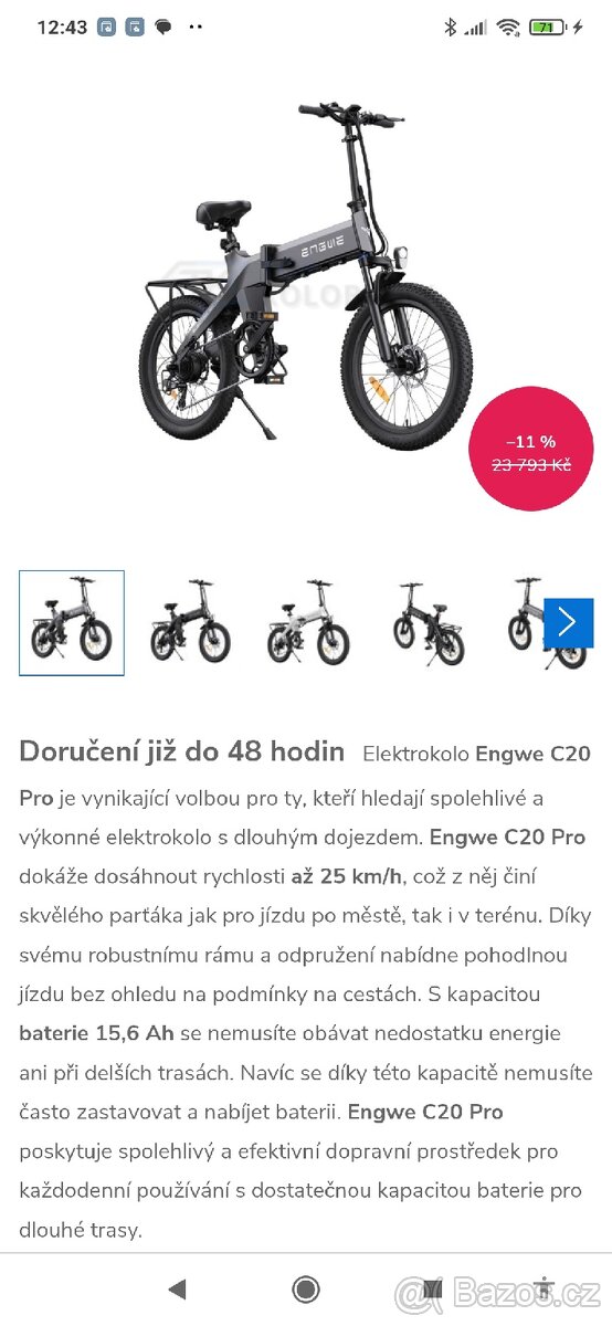 Prodám elektrické skládací kolo Engwe C20 PRO