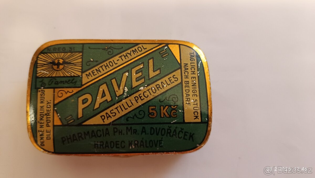 Stará ,plechová krabička od pastilek zn. Pavel
