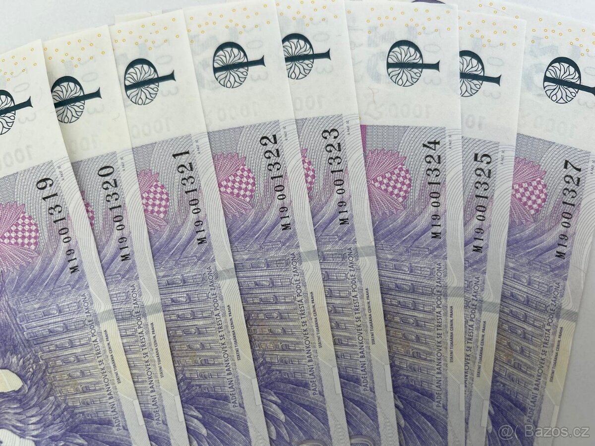 8 souvislých pamětních bankovek ČNB 1000KČ - RAŠÍN 2023