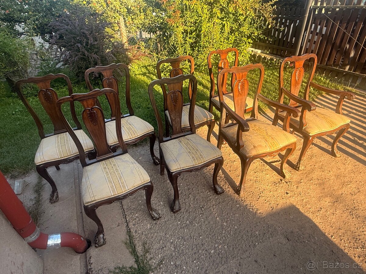 Set židlí styl Chippendale 6+2 masivní jako nové