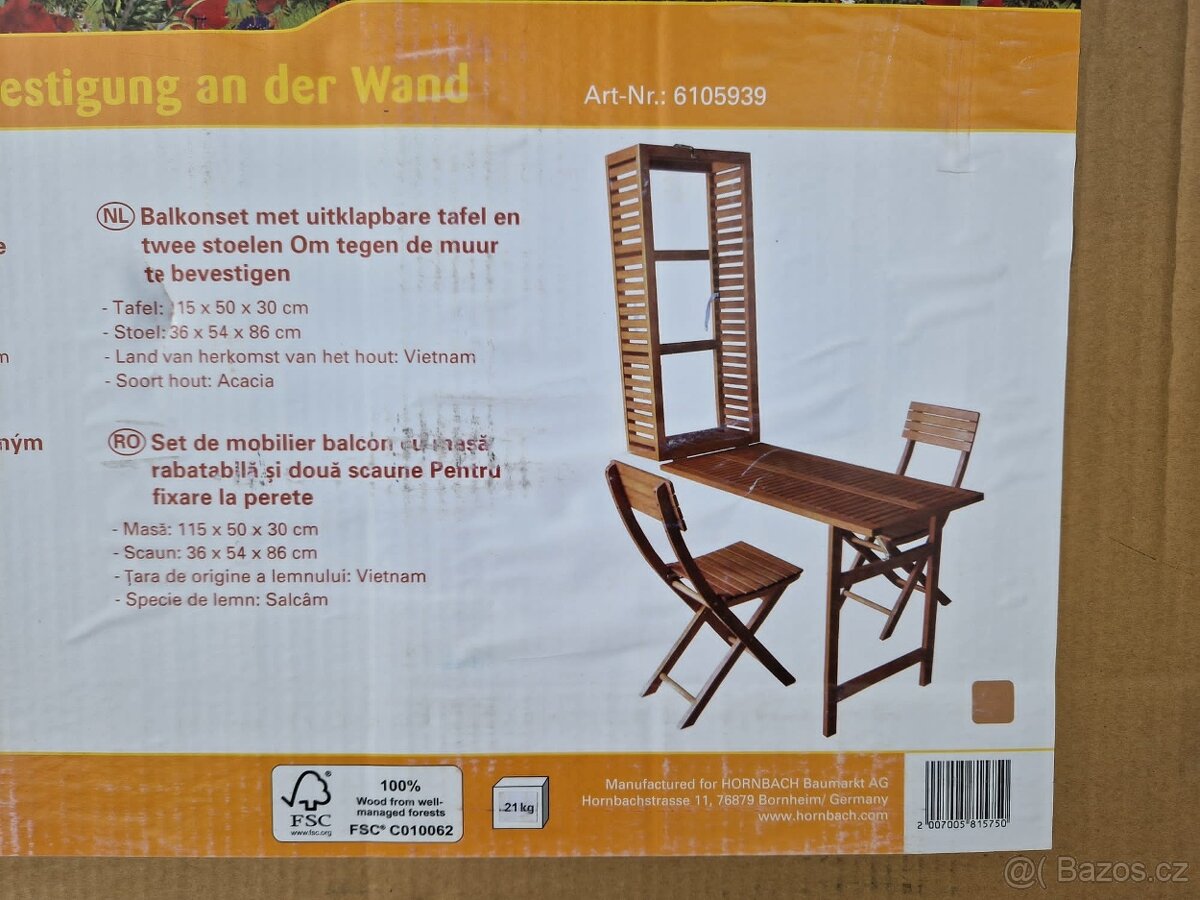 Novy balkonovy nabytek - stul , 2 zidle , police