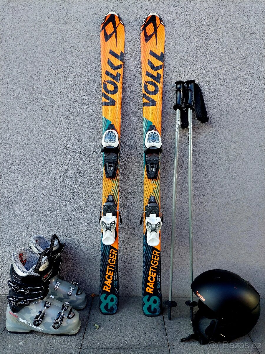 Lyže VÖLKL, 120 cm + hůlky + lyžáky + přilba