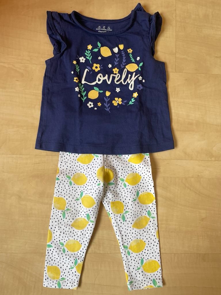 letní citronkový set 6-9 m. 1x oblečený