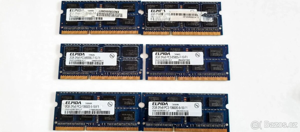 LOT 6x 2GB DDR3 do ntb 12GB ELPIDA - 2 druhy