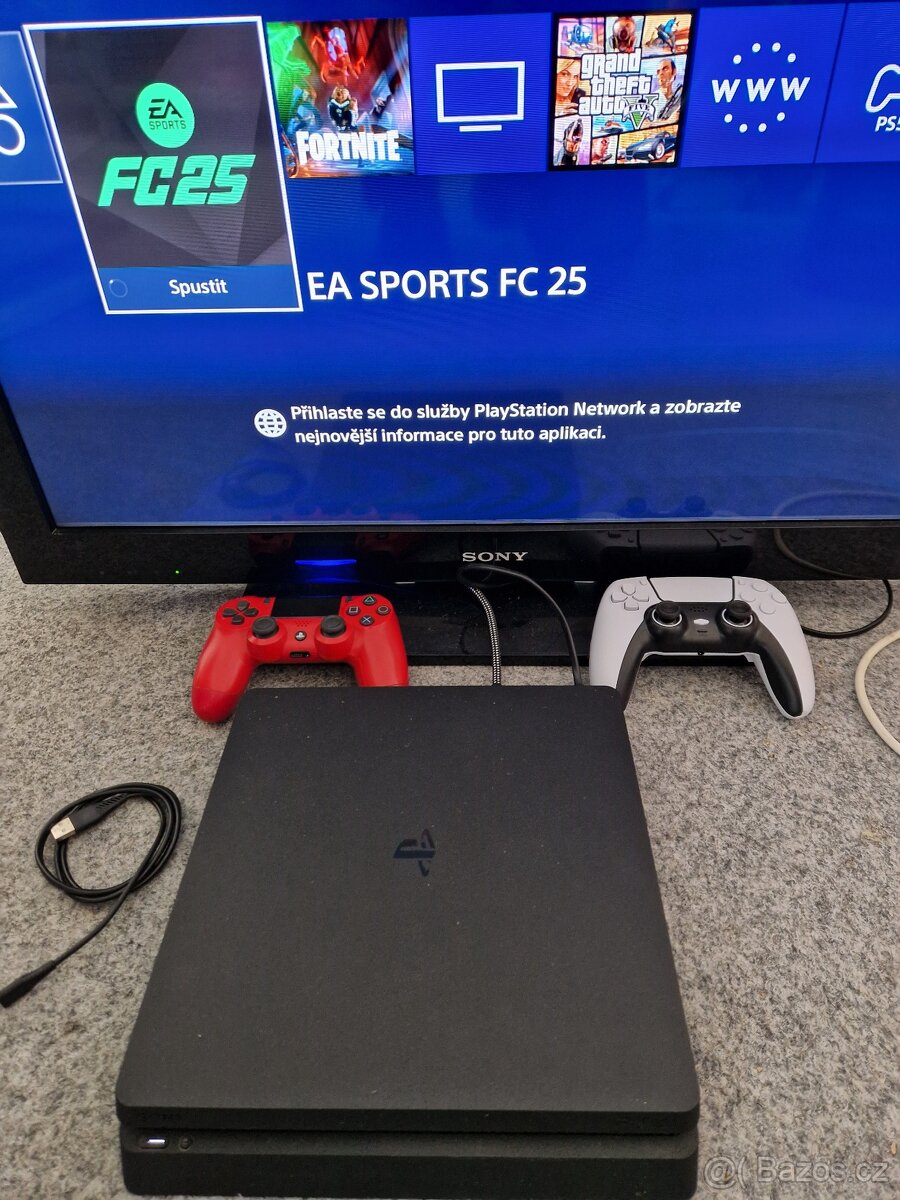Playstation 4 slim + 3 hry + 2ovladače pěkný stav