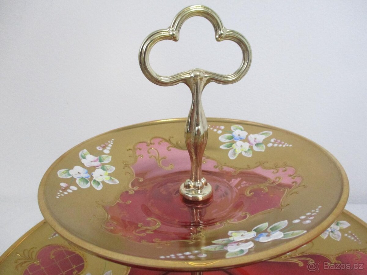 Velký starožitný etažer , smalty , 2 patra , TOP STAV