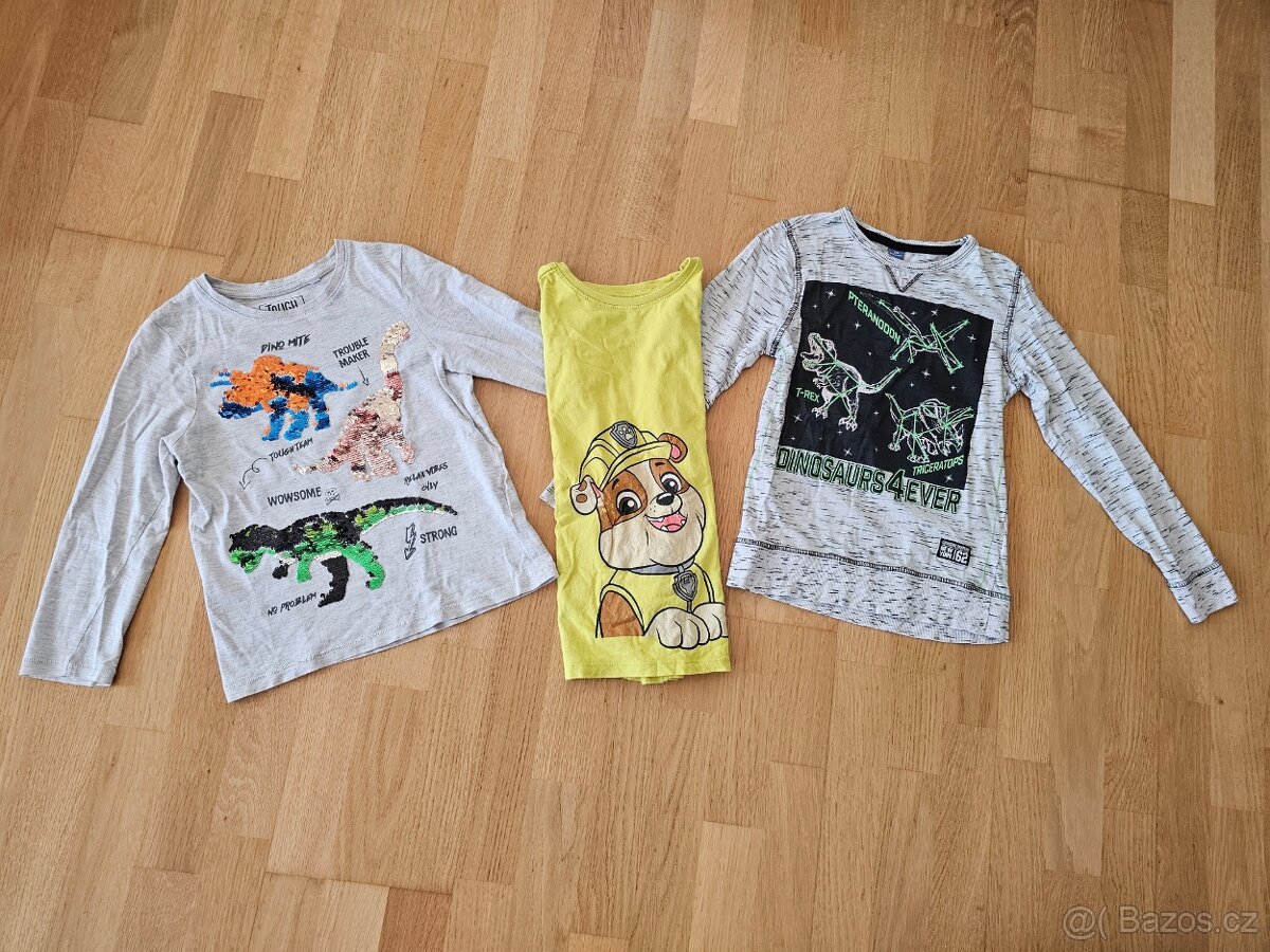 Set triček s dlouhým rukávem DINO, 3x tričko, vel. 122