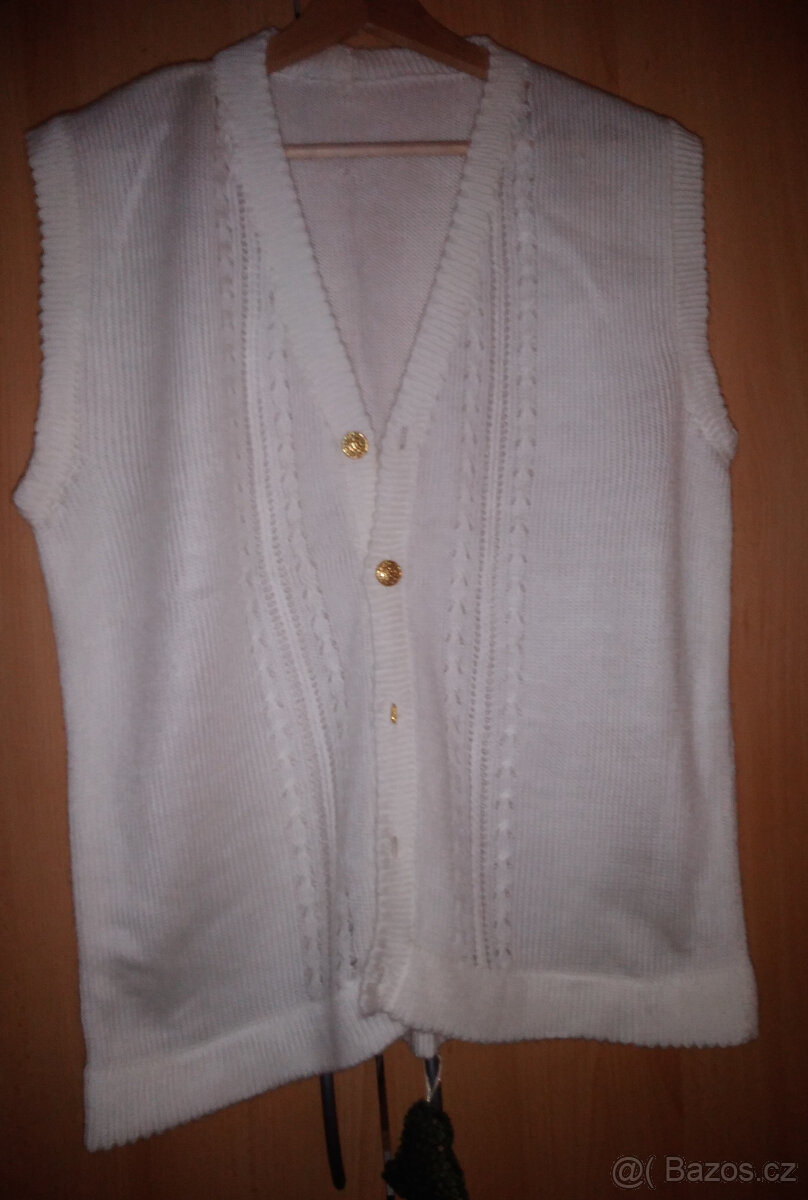 Bílá pletená vesta, kartigan (svetr)