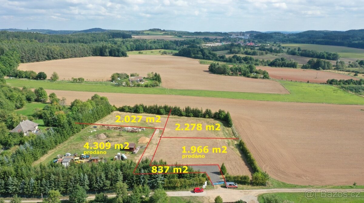2 zahrady 2.027 m2 a 2.278 m, obec LAZSKO (Příbramsko)