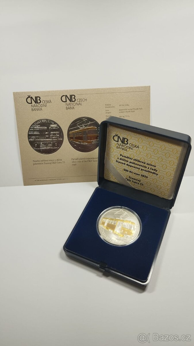 Stříbrná pamětní 500kč mince TRAMVA J T3 s etui certifikatem