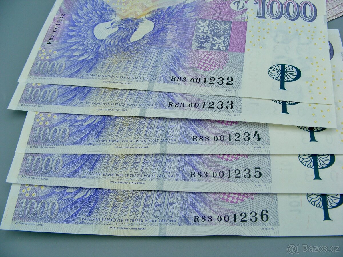 Pamětní 1000,- s přítiskem 30let ČNB 10ks