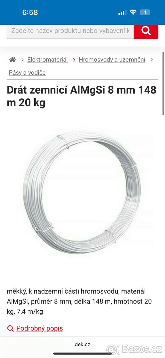Drát zemnicí AlMgSi 8 mm 148 m 20 kg - hromosvod