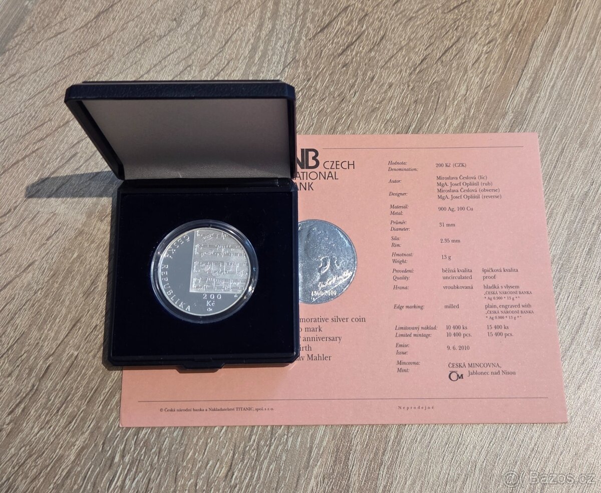 Stříbrná mince 200kč 150. výročí narození Gustava Mahlera 20