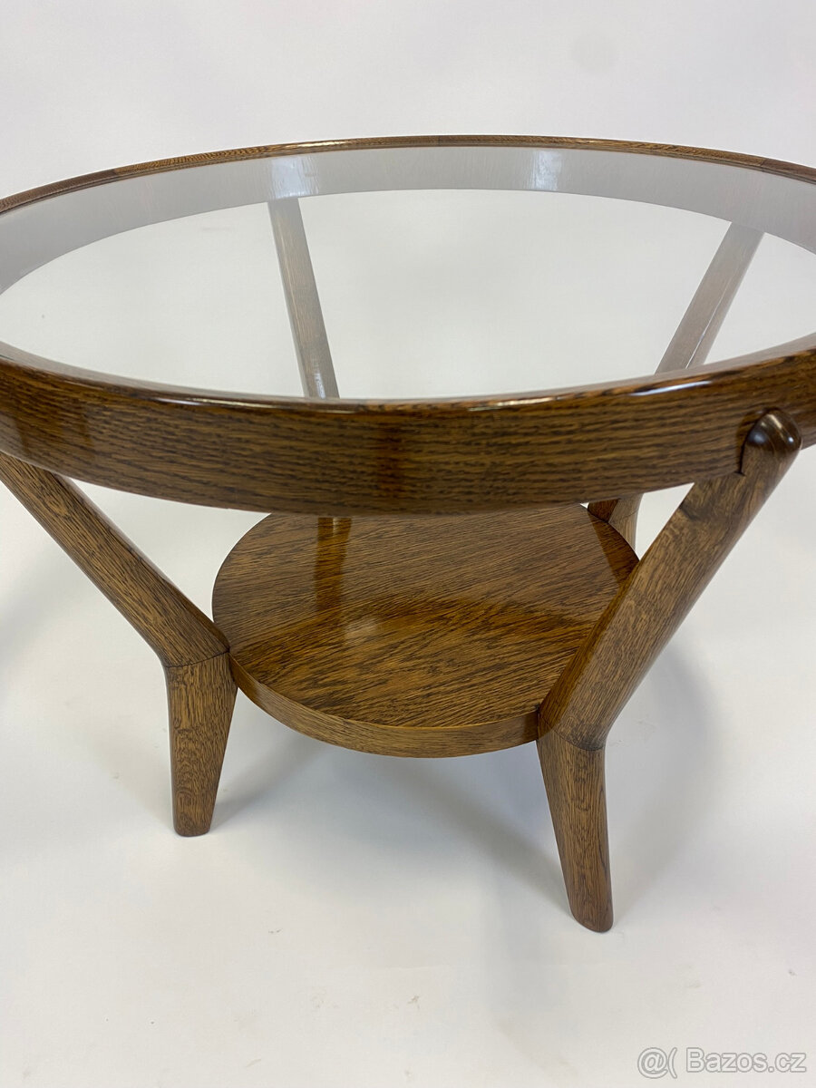 Luxusní stolek Kropáček - šelak, nové sklo, .. TOP