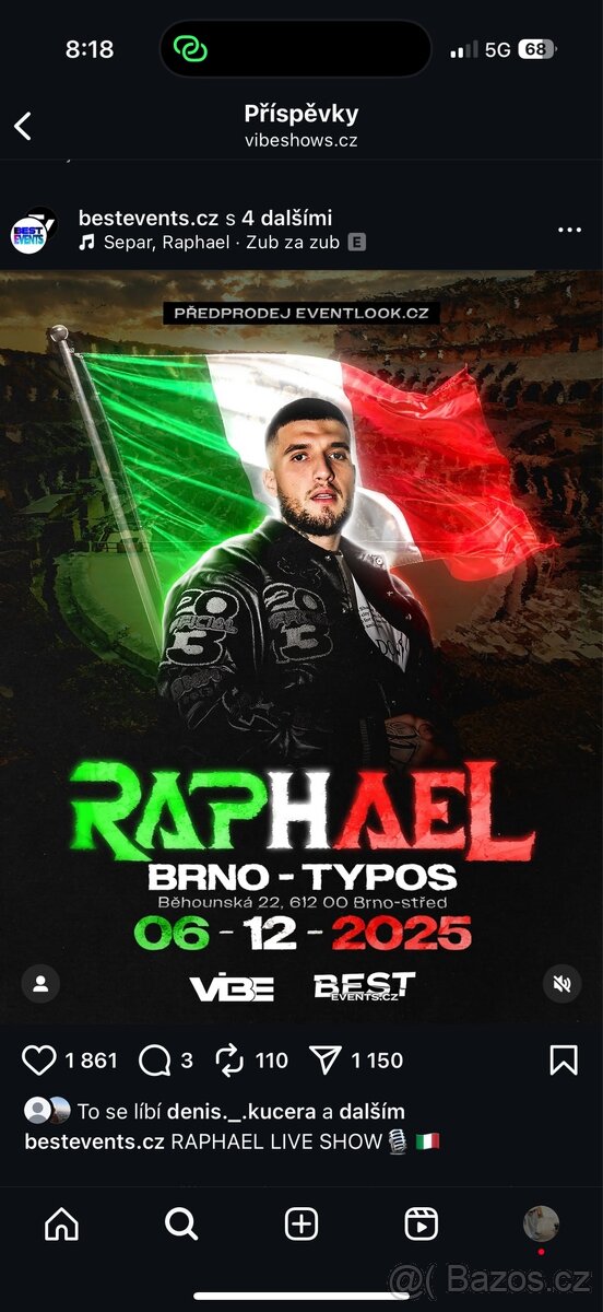 2x listek na koncert Raphaela 6.12 Brno