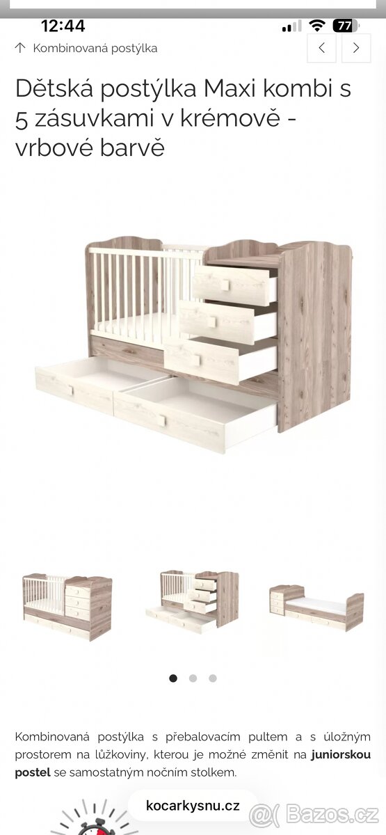 Dětská postýlka s přebalovacím pultem