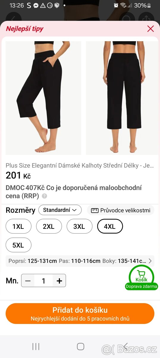 Kalhoty 3/4 černé