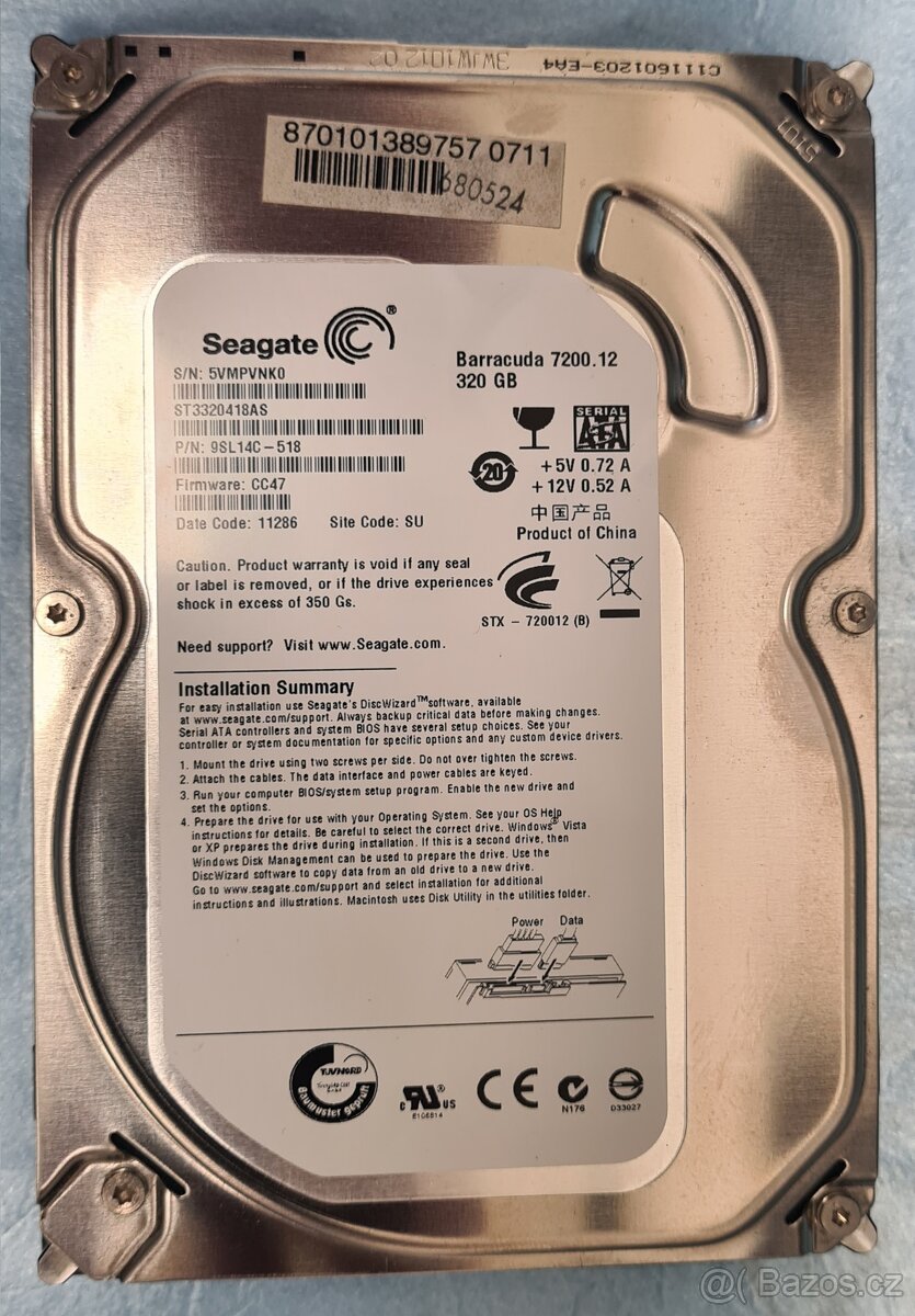 Seagate BarraCuda 320GB 7,2K 16MB SATA II 3,5'' ST3320418A