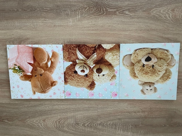 3x obrazy medvídků na plátně