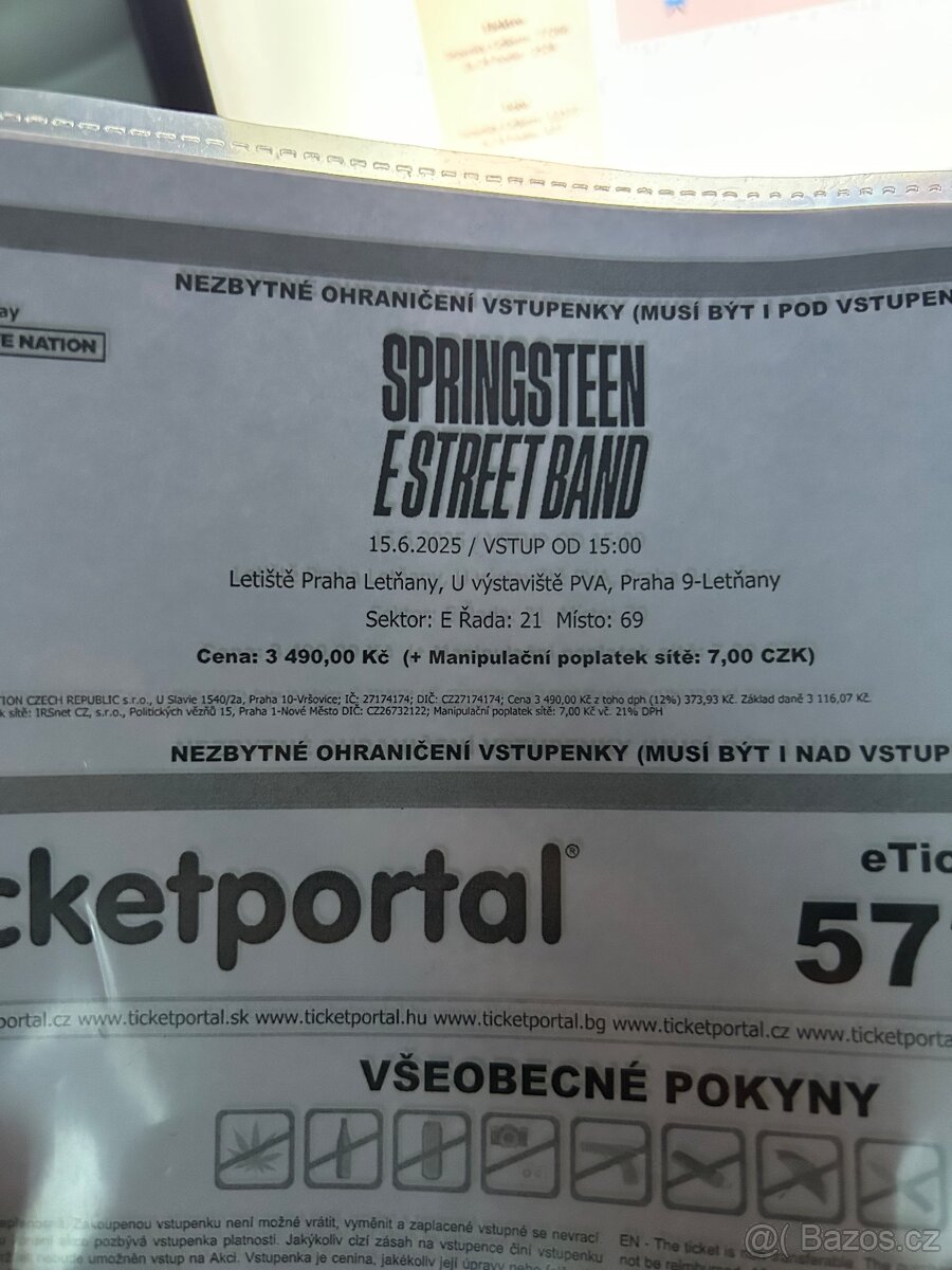 Bruce Springsteen 15.6. Praha PVA - 2x sezení