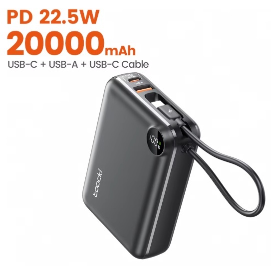 NOVÁ powerbanka Toocki 20000mAh 22.5W s integr.kabelem USB-C