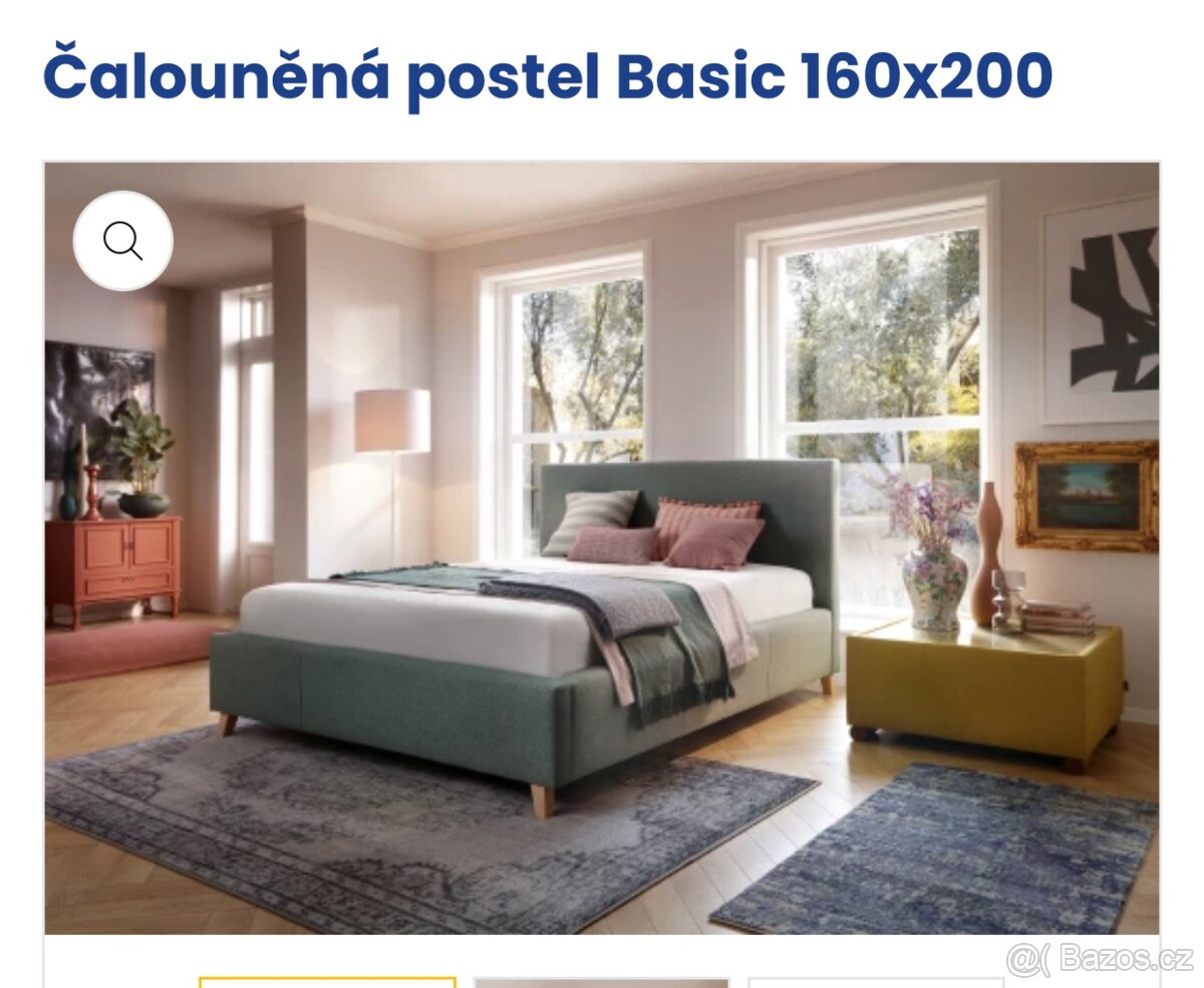 Čalouněná postel 160 -rám s čelem a úložným prostorem