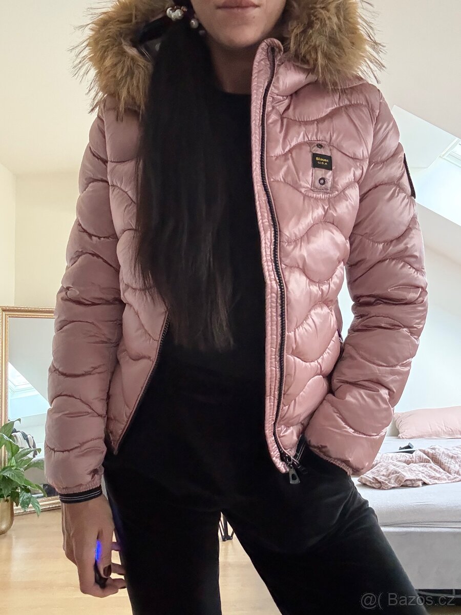Růžová zimní bunda blauer swarovski s koziskem