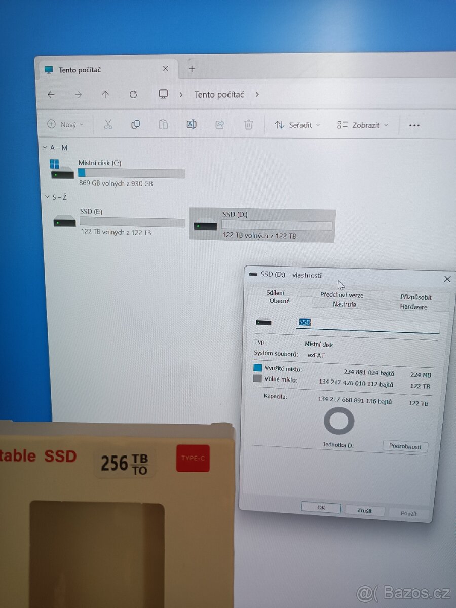 SSD disk o kapacitě 256 TB (2x128) nový.