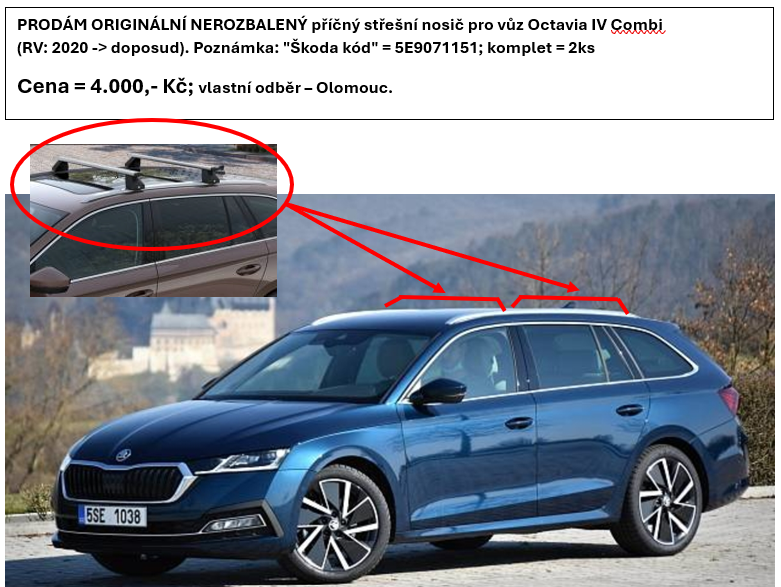 PŘÍČNÝ STŘEŠNÍ NOSIČ PRO VŮZ ŠKODA / OCTAVIA IV - COMBI