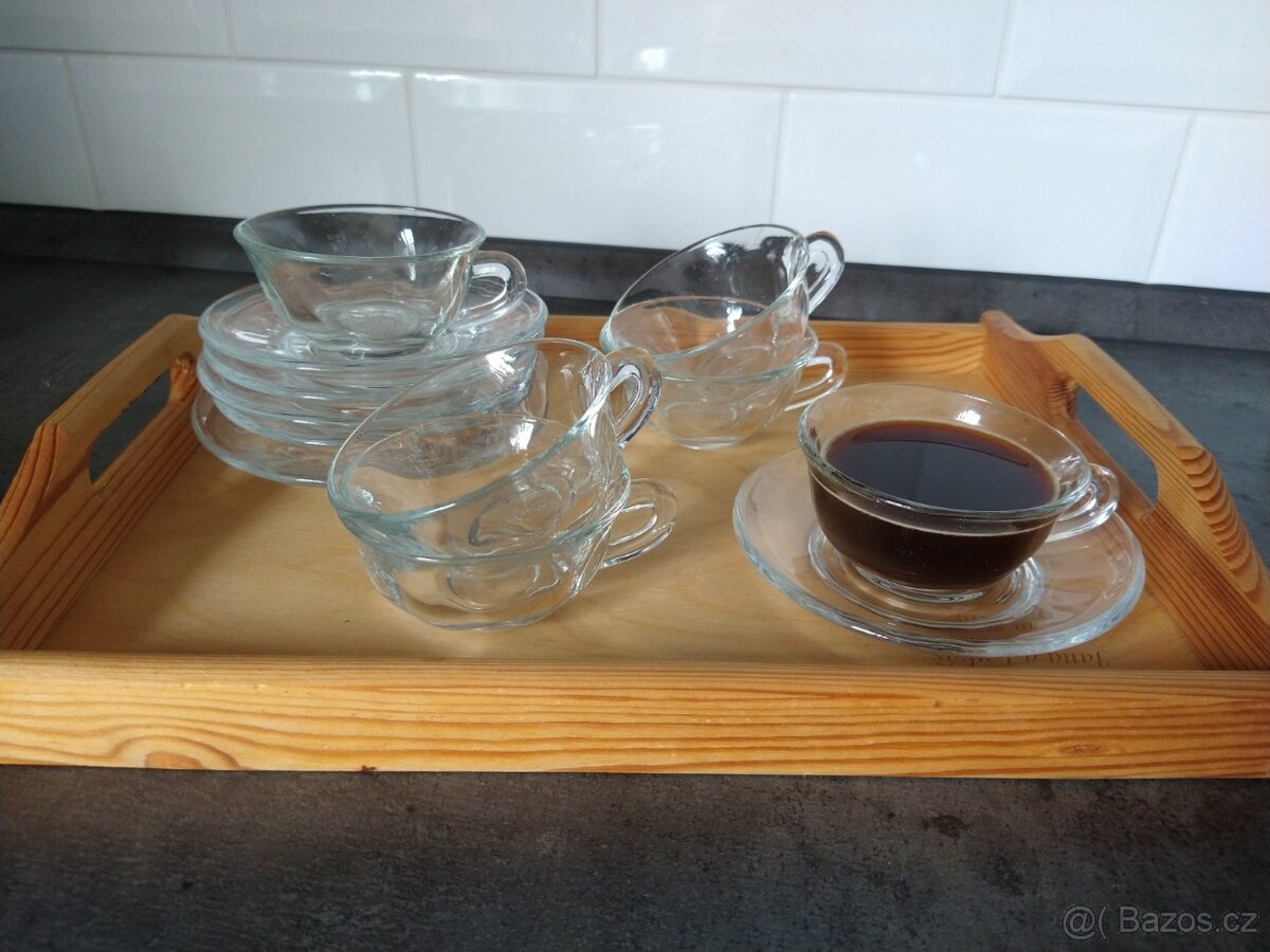 Vintage sada skleněné hrníčky a podšálky 12 ks