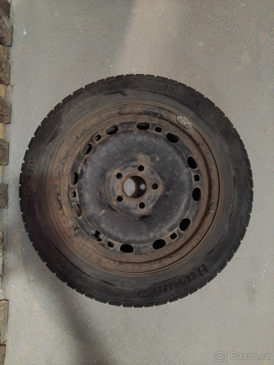 4x Plechové disky 15" 5/100 Seat Ibiza+zimní pneu na dojetí