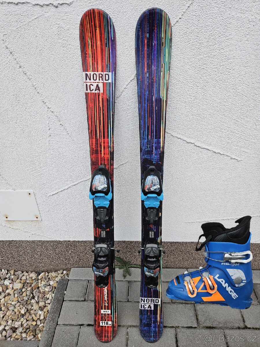 Lyže NORDICA Ace J Freestyle (118 cm) + lyžáky LANGE 205mm