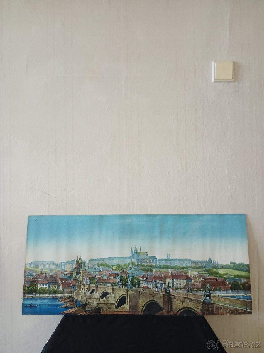 Obraz ,Praha ,Hradčany ,Karlův most ,starý tisk