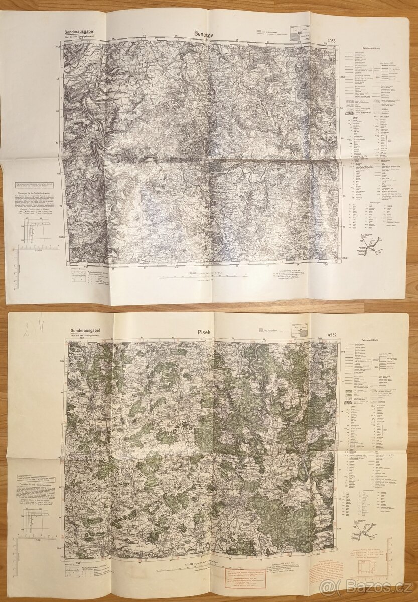 2 vojenské služební mapy, 1936, 1938, němčina.